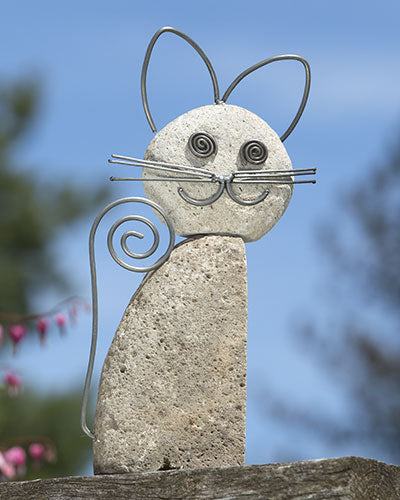 WHISKERED CAT GARDEN STATUE